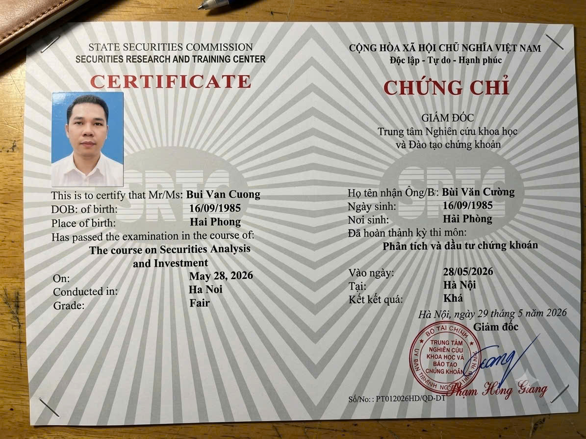 Chứng chỉ Phân tích và đầu tư chứng khoán - Trung tâm Nghiên cứu khoa học và Đào tạo chứng khoán (SRTC), Uỷ ban Chứng khoán Nhà nước
